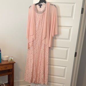 R&M Richards Light Pink Lace Maxi Dress with Beaded Neckline